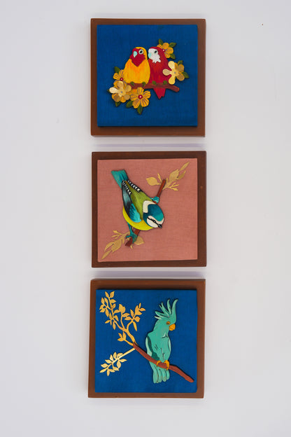 Set of 3 Bird Wall Frames 7x7 | Love Bird, Blue Tit & Cockatoo Combo