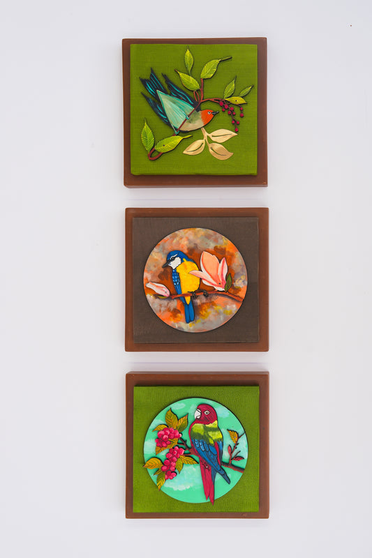 Woodland Bird, Sunbeam Perch & Berry Bird Wall Frame Combo (7x7 Inch Set of 3)