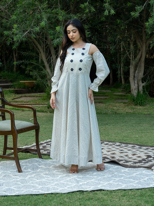 Bib Flared Dress - White