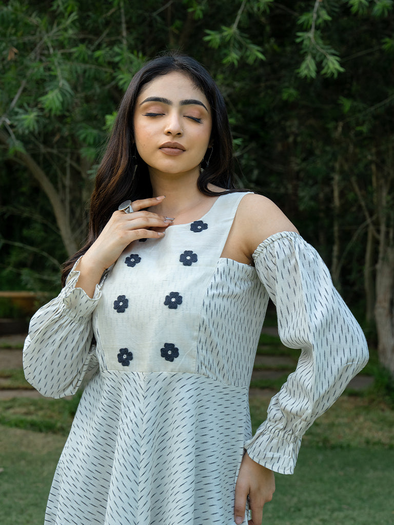 Bib Flared Dress - White