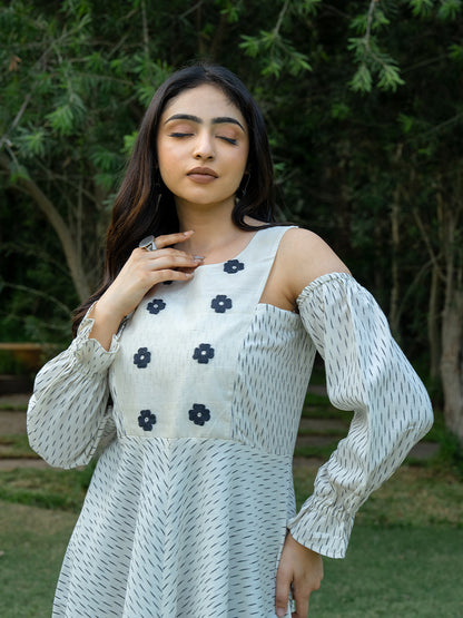 Bib Flared Dress - White