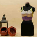 Purple & Green Mashru Sleeveless Blouse | Craftroots