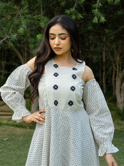 Bib Flared Dress - White
