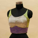 Purple & Green Mashru Sleeveless Blouse | Craftroots