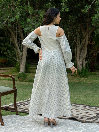 Bib Flared Dress - White