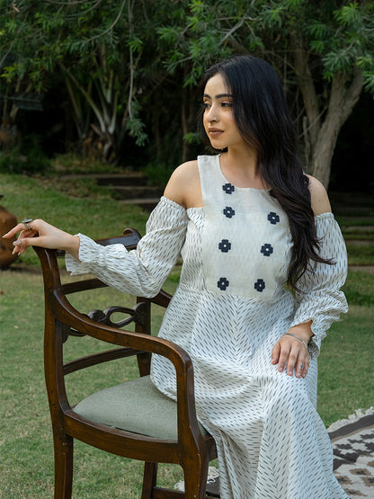 Bib Flared Dress - White