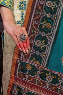 Handcrafted Deep Green Patola Silk Dupatta With Khat Embroidery