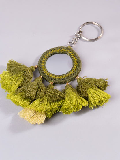 Round Light Green Mirror and Light Green Tassels Keychain