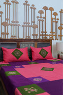 Multi Peach Aari & Hand Work 9 Block Cotton Bedsheet Set | Craftroots
