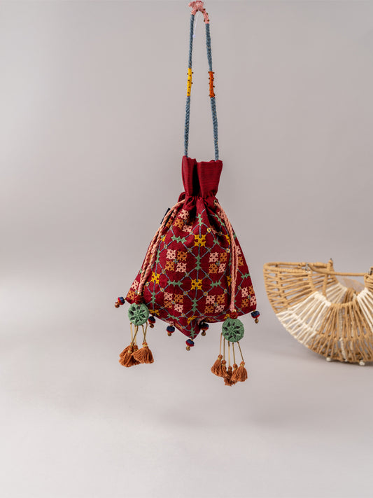 Maroon Triangular Rabari Potli