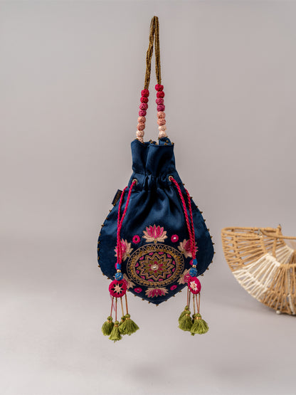 Blue Lotus Mandala Potli Bag