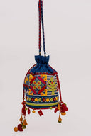 Shamiyana triangular blue appliqué handcrafted potli by Craftroots.