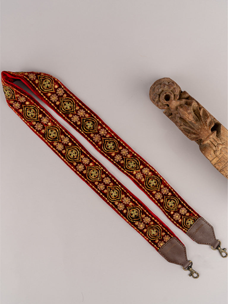 Maroon Ajrakh Floral Bag Belt