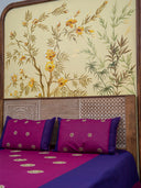 Pink Purple Aari Circular Butta Bedsheet Set
