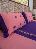 Purple Peach Phool Patti Aari Bedsheet Set