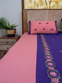 Purple Peach Phool Patti Aari Bedsheet Set