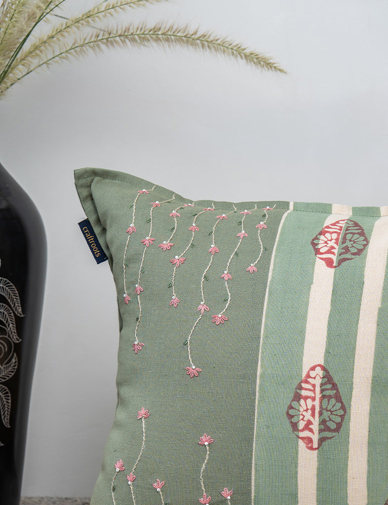 Peach & Mint Daisy Handcrafted Cushion Cover