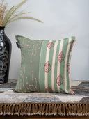 Peach Cotton Hand Block Print Bedsheet with 5 Grey Daisy Hand-Embroidered Cushion Covers Set | Craftroots