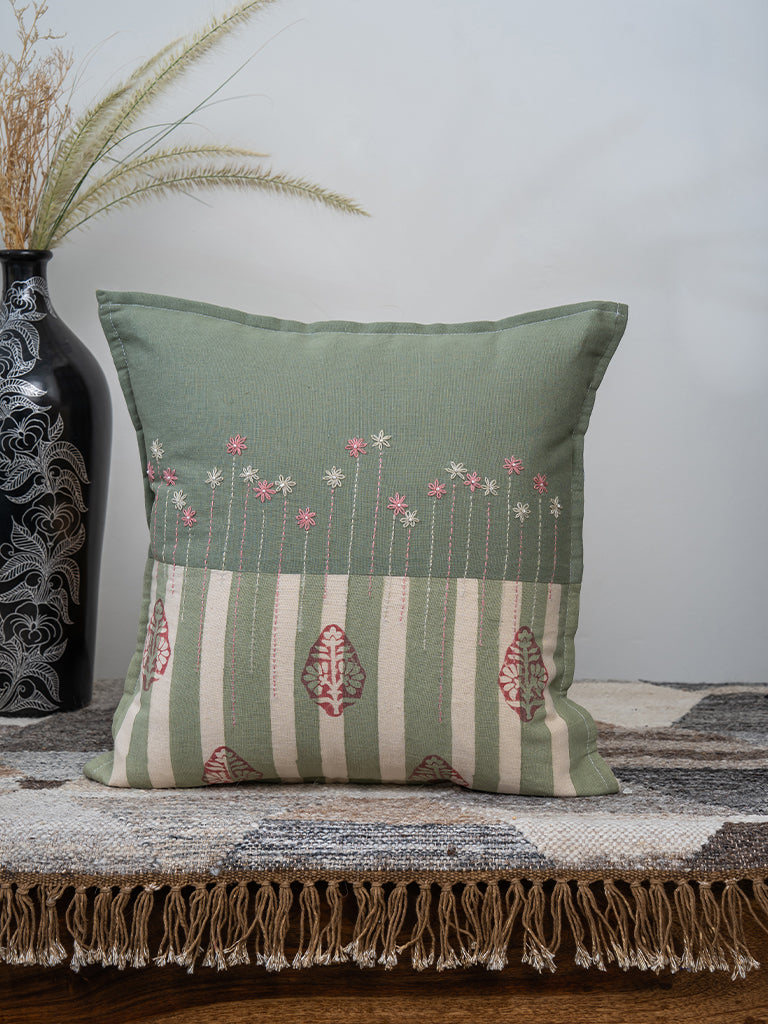 Artisanal Peach & Mint Daisy Cushion Cover