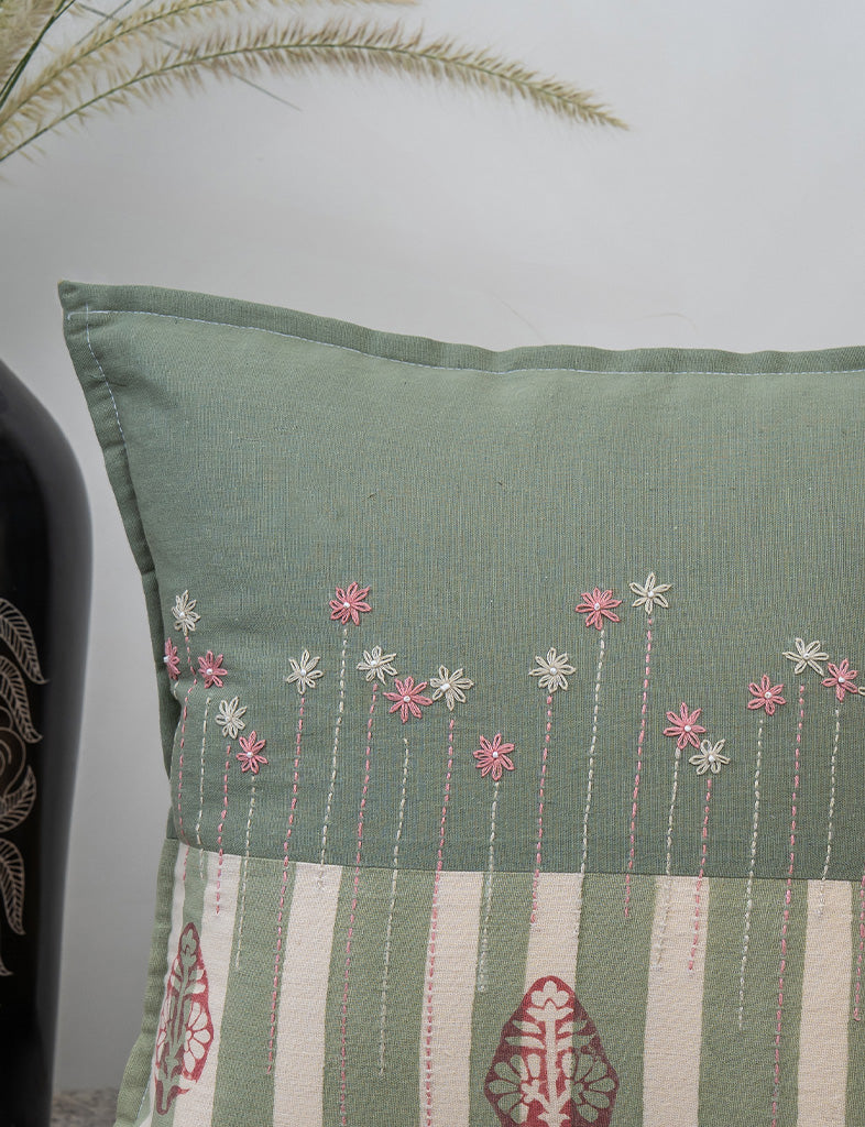 Artisanal Peach & Mint Daisy Cushion Cover