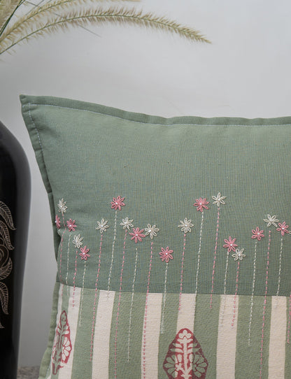 Artisanal Peach & Mint Daisy Cushion Cover