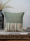 Peach Cotton Hand Block Print Bedsheet with 5 Grey Daisy Hand-Embroidered Cushion Covers Set | Craftroots