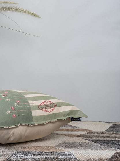 Artisanal Peach & Mint Daisy Cushion Cover