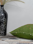 Pista Green Heritage Cushion – Gaji Silk with Badla & Mirror Detailing