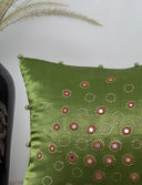 Pista Green Heritage Cushion – Gaji Silk with Badla & Mirror Detailing
