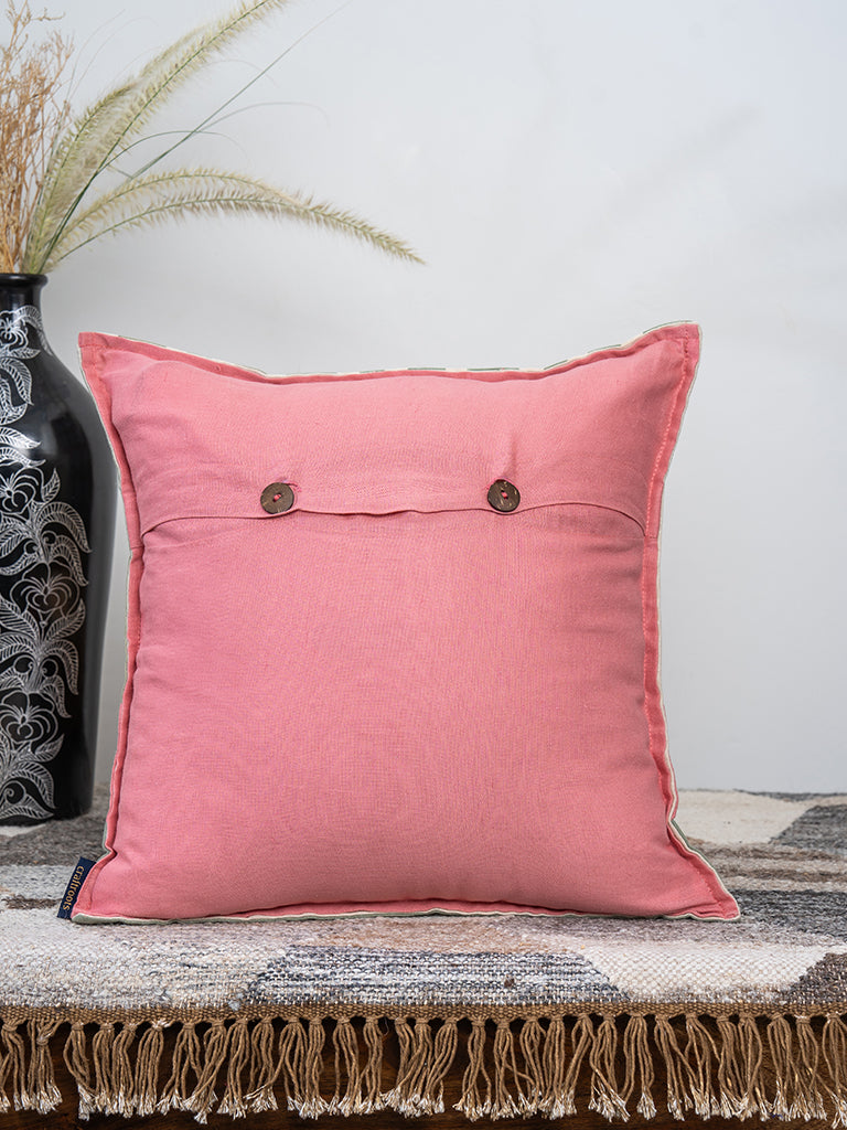 Block Printed Peach & Mint Daisy Cushion Cover