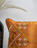 Hand-Embroidered Rabari Rust Cushion Cover