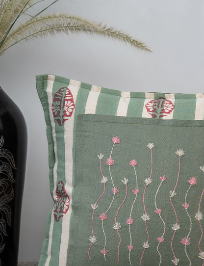 Floral Handblock Peach & Mint Cushion Cover