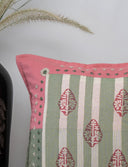 Hand-Embroidered Peach & Green Daisy Cushion Cover