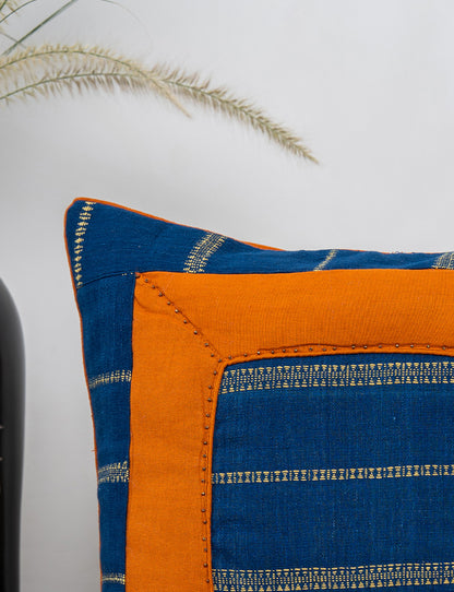 Blue-Rust Bhujodi Tucks Cushion Cover