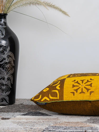 Handcrafted Applique Mustard Cushion Cover