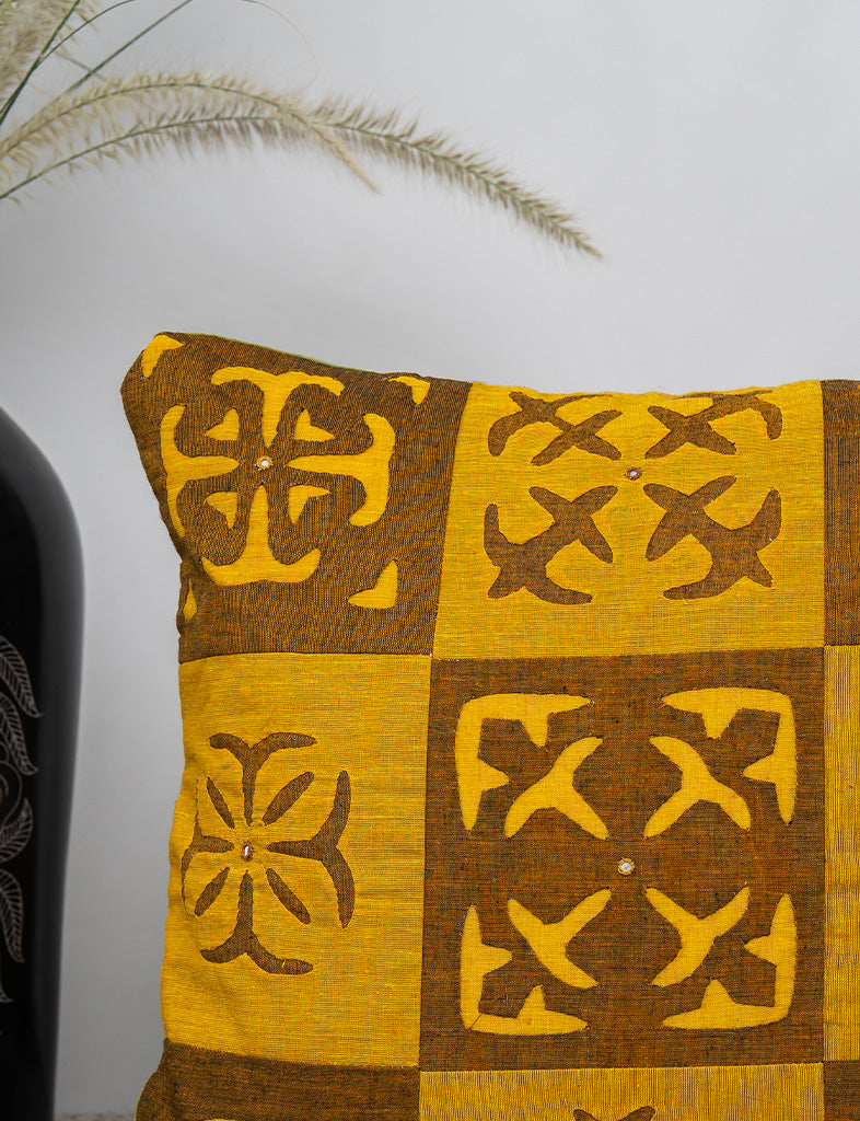 Handcrafted Applique Mustard Cushion Cover