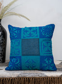 Multi Patch Blue Applique Cushion Cover