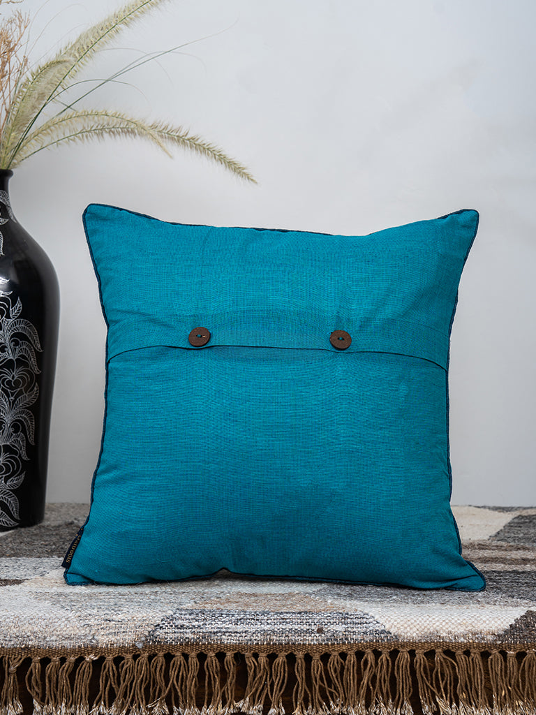 Multi Patch Blue Applique Cushion Cover