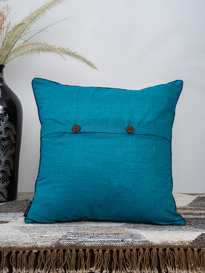 Multi Patch Blue Applique Cushion Cover