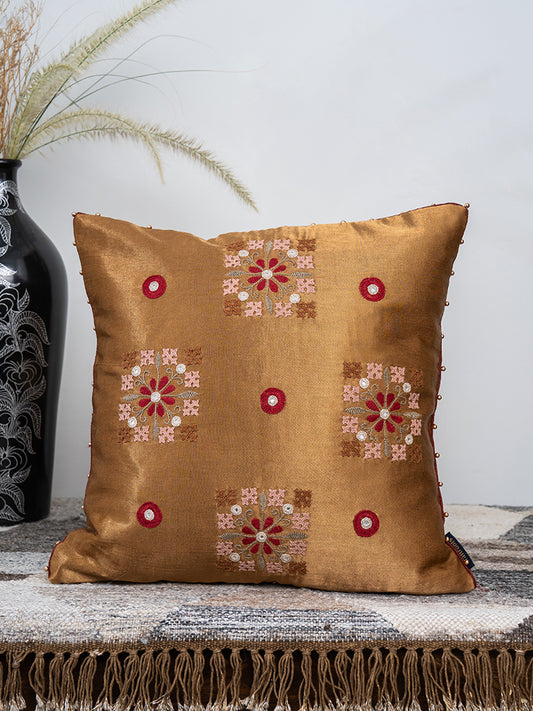 Rabari Hand-Embroidered Floral Cushion Cover