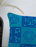 Blue Hand-Cut Applique Cushion Cover