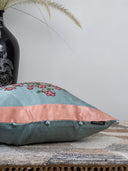 Peach Floral Aari Hand-Embroidered Cushion Cover