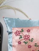 Peach Floral Aari Hand-Embroidered Cushion Cover