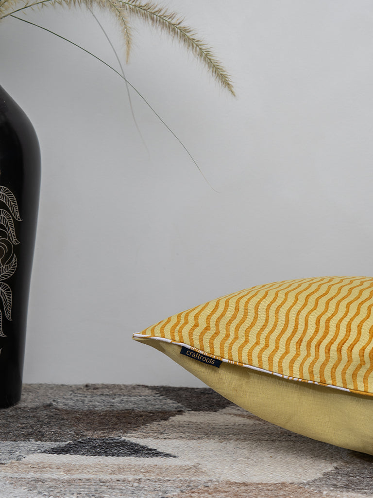 Yellow Floral Cotton Cushion Cover