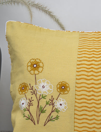 Yellow Floral Cotton Cushion Cover