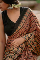 Ajrakh All Over Floral Modal Saree With Tassels