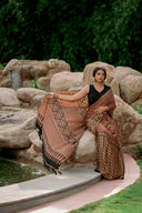 Ajrakh All Over Floral Modal Saree With Tassels