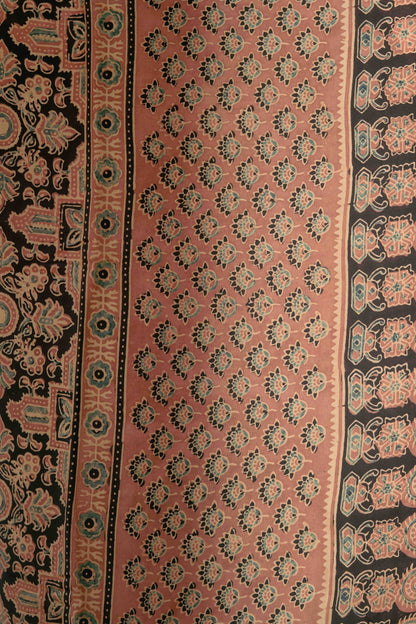 Ajrakh All Over Floral Modal Saree With Tassels