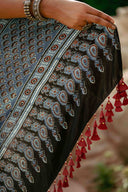 Contemporary Ajrakh Modal Saree With Crafted Tassels