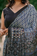 Contemporary Ajrakh Modal Saree With Crafted Tassels